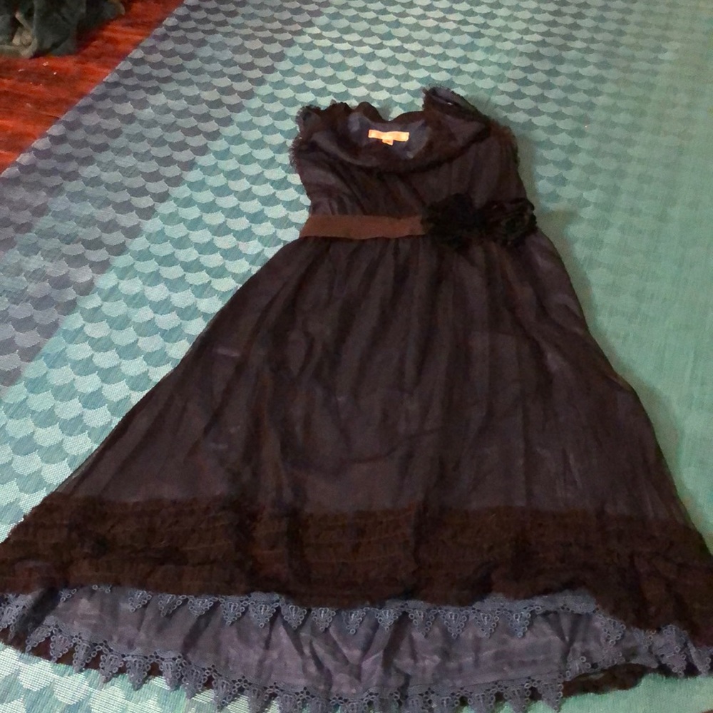 Anthropologie dress blue with black overlay - Picture 3 of 8